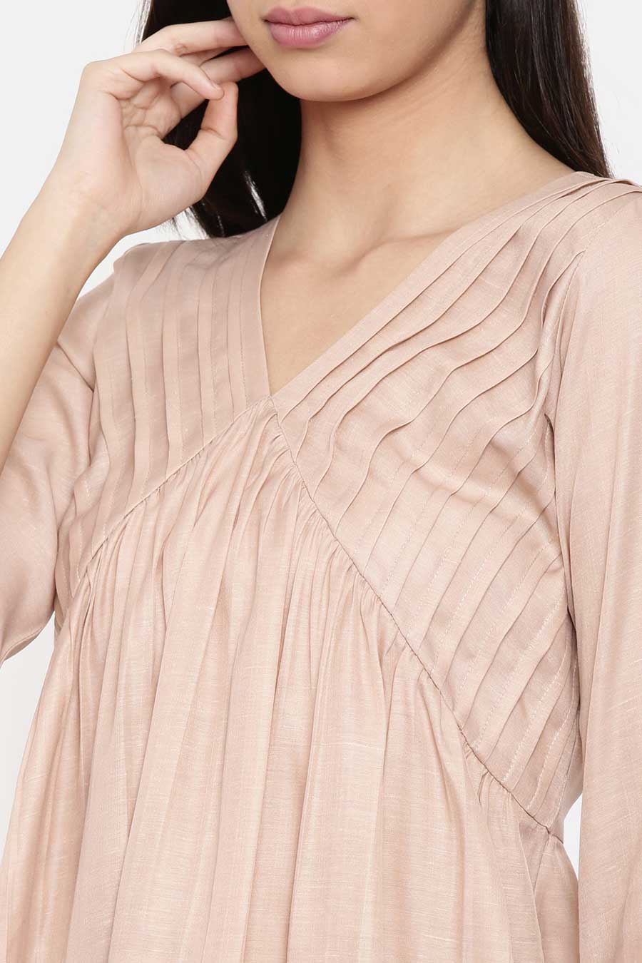 Mauve Pleated Midi Dress