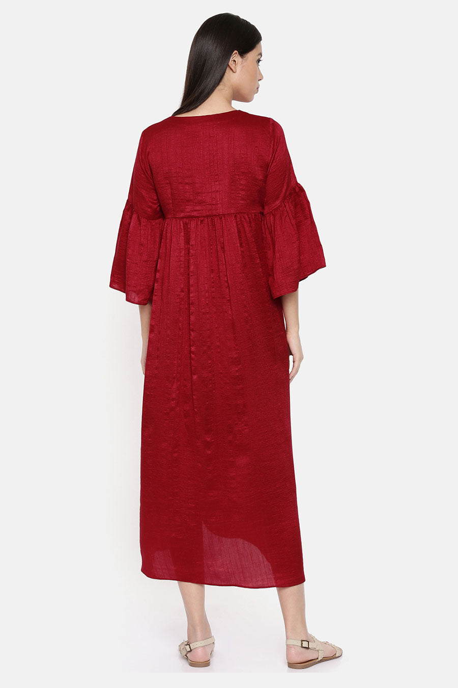 Red Asymmetric Gathered Dress