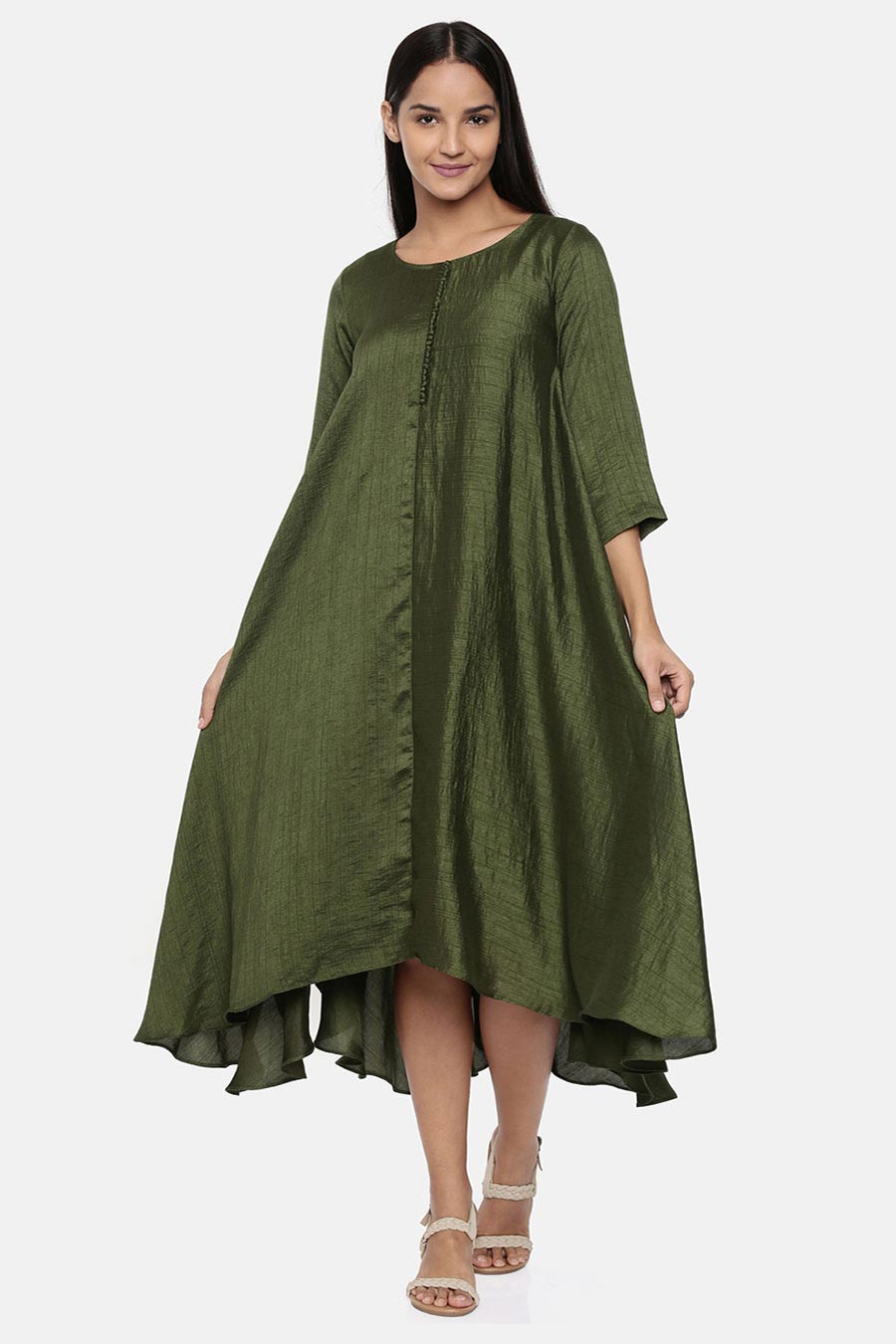 Green Cotton Silk Potli Dress