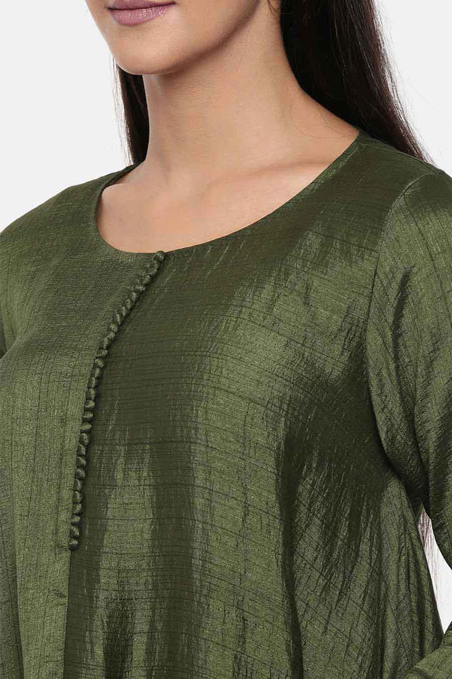 Green Cotton Silk Potli Dress