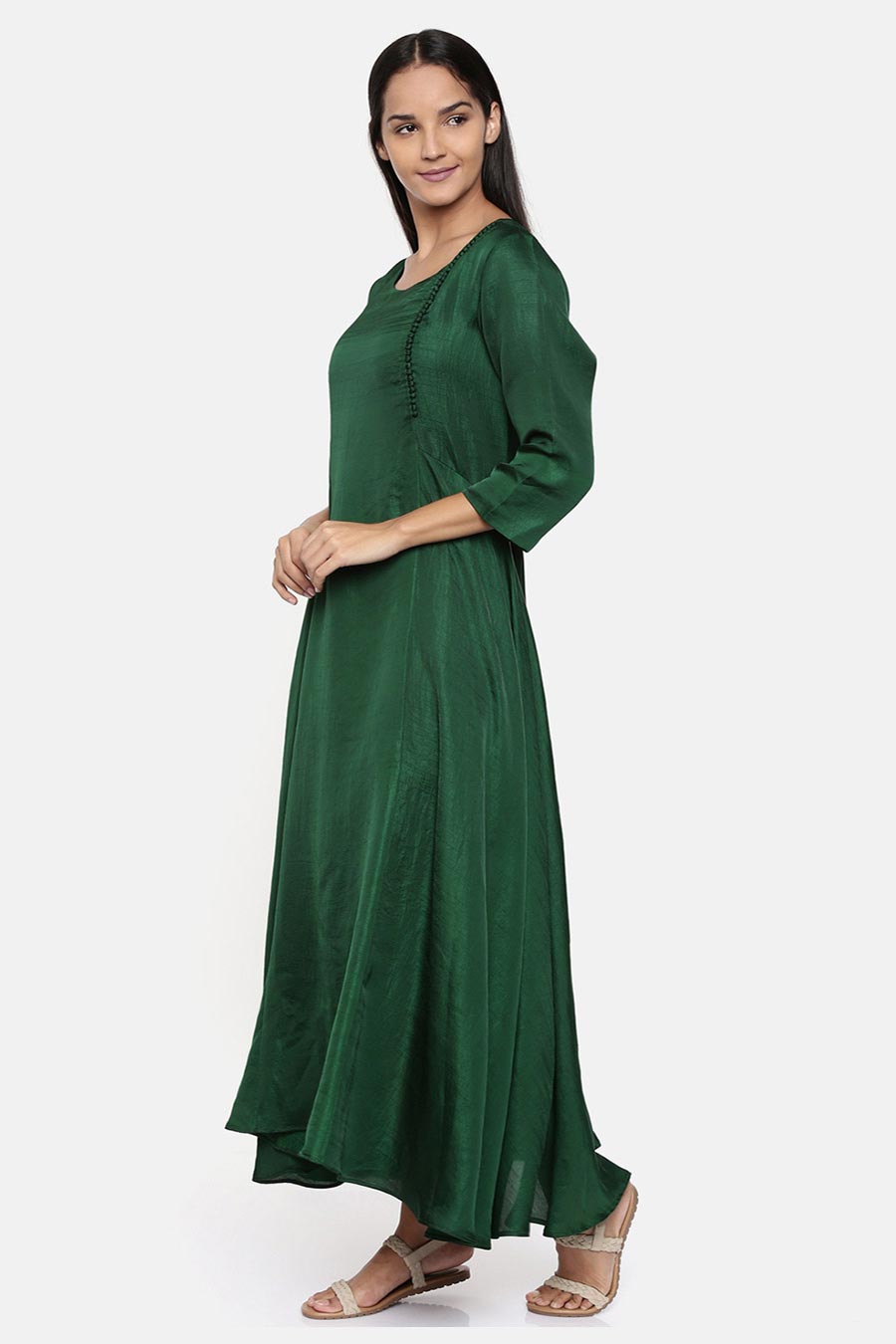 Green Cotton Silk Maxi Dress