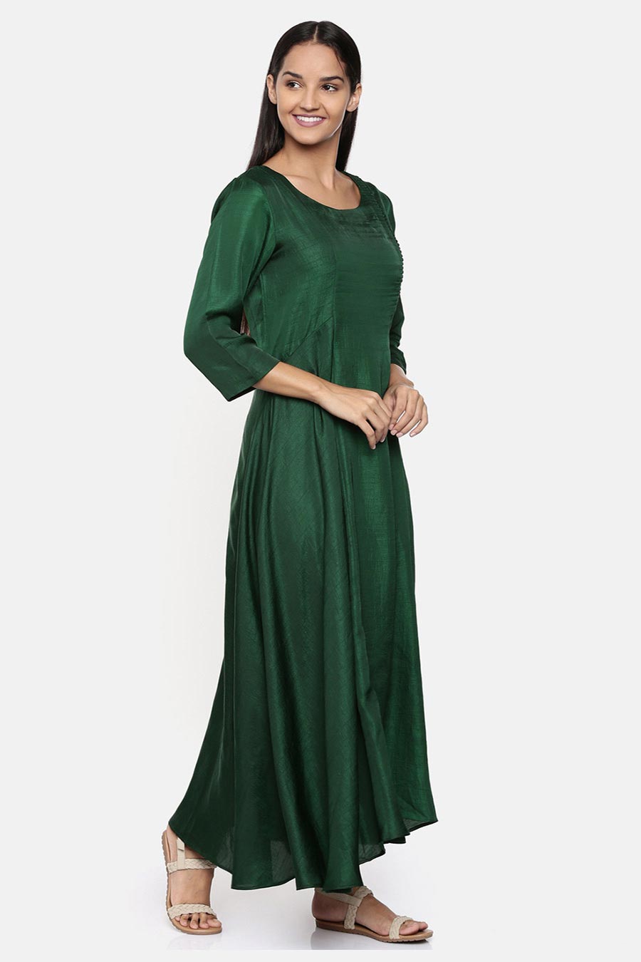 Green Cotton Silk Maxi Dress