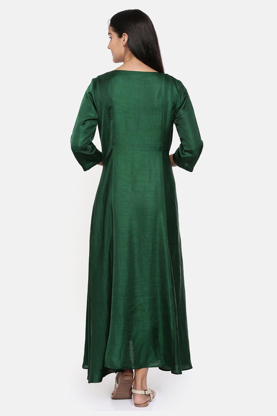 Green Cotton Silk Maxi Dress