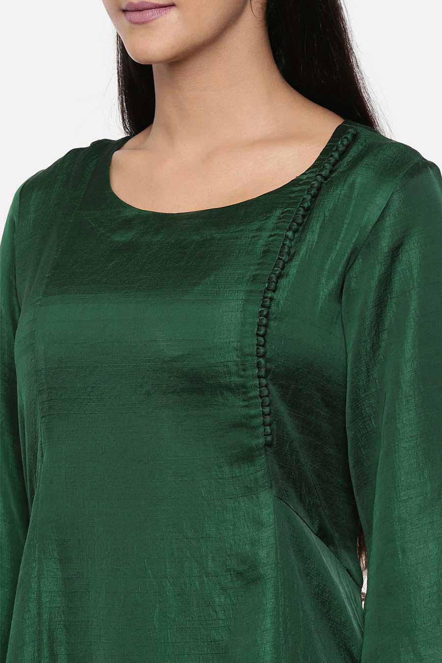 Green Cotton Silk Maxi Dress