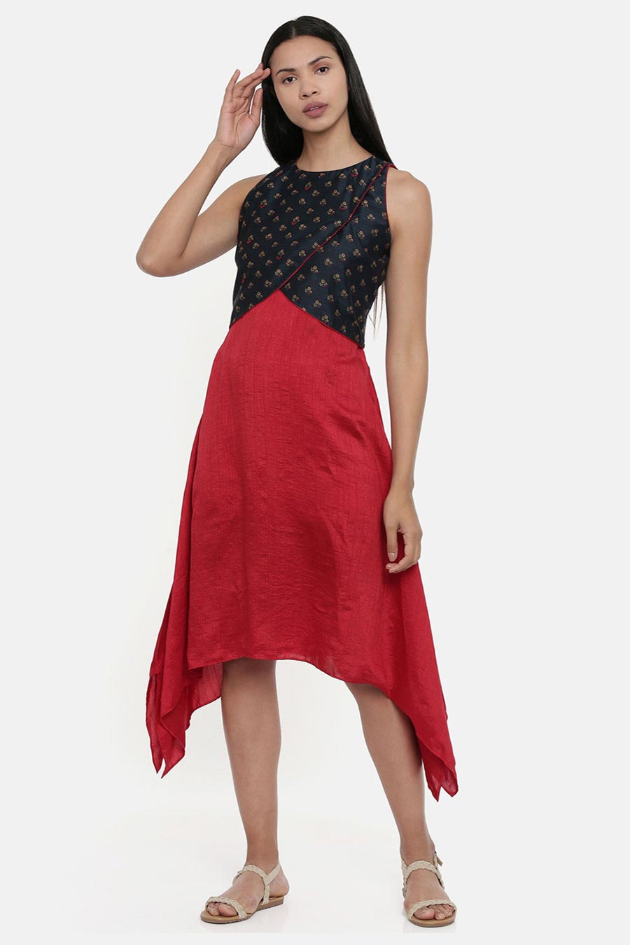 Red Chanderi Asymmetric Dress