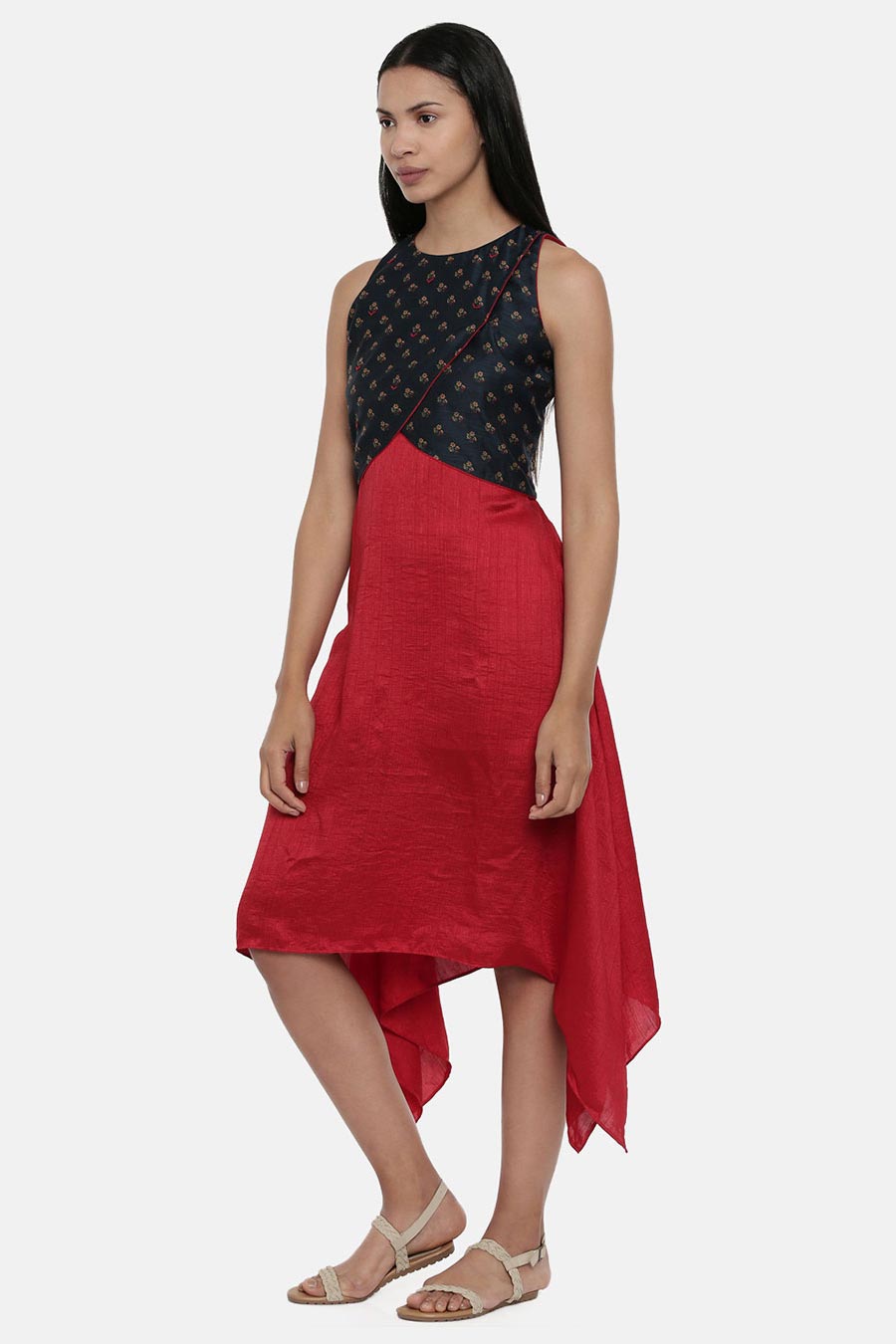 Red Chanderi Asymmetric Dress