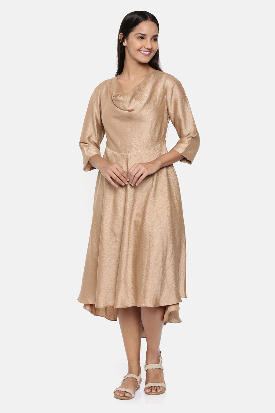 Brass Gold High Low Cowl Dress