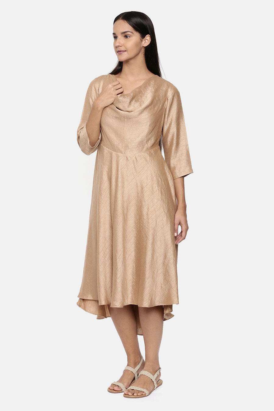 Brass Gold High Low Cowl Dress