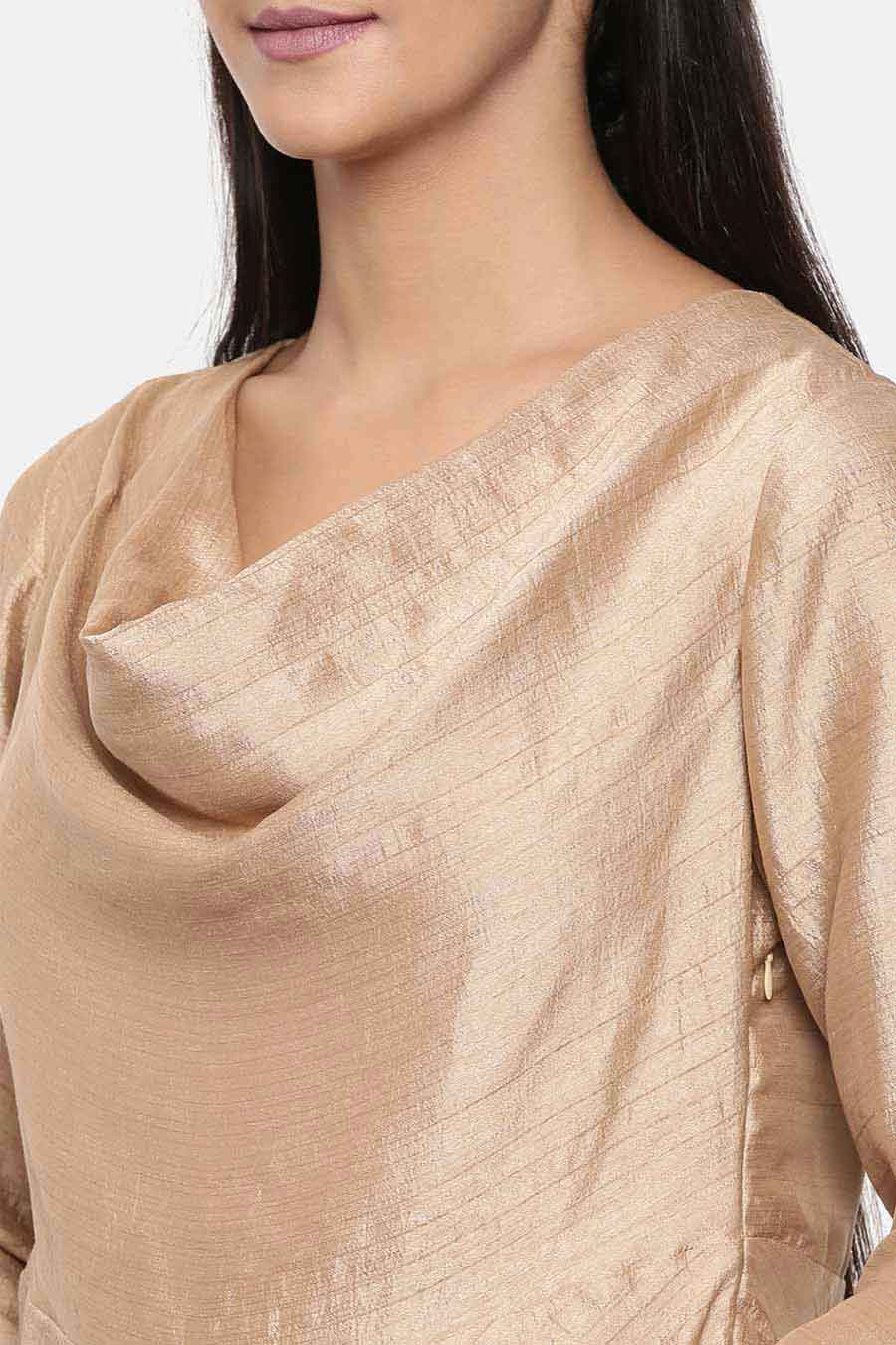 Brass Gold High Low Cowl Dress