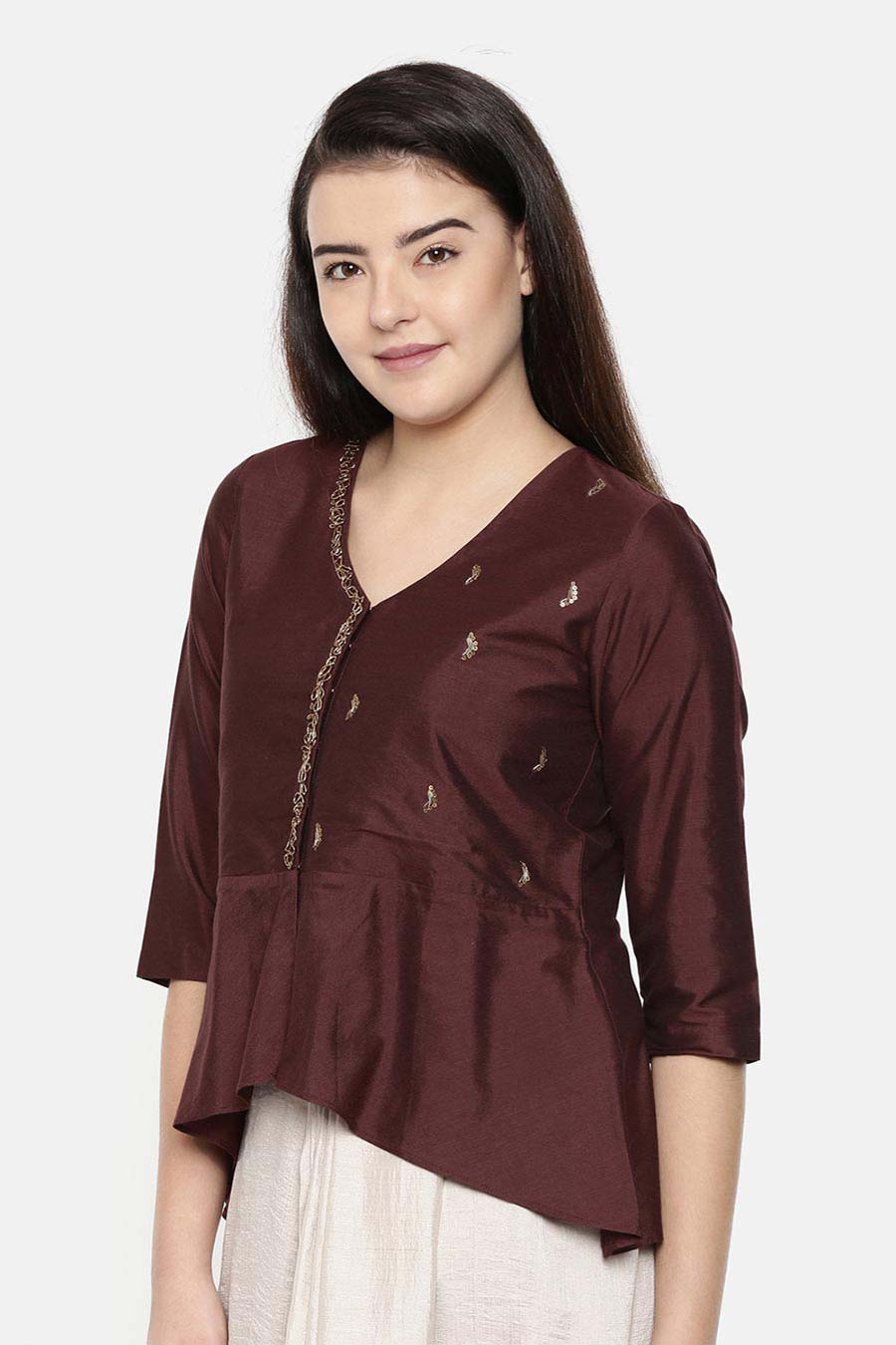 Brown Embroidered Dhoti Top