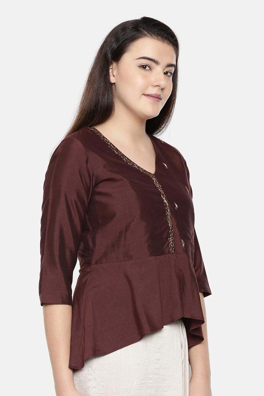 Brown Embroidered Dhoti Top