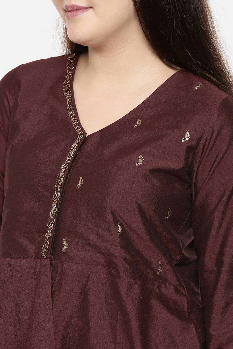 Brown Embroidered Dhoti Top