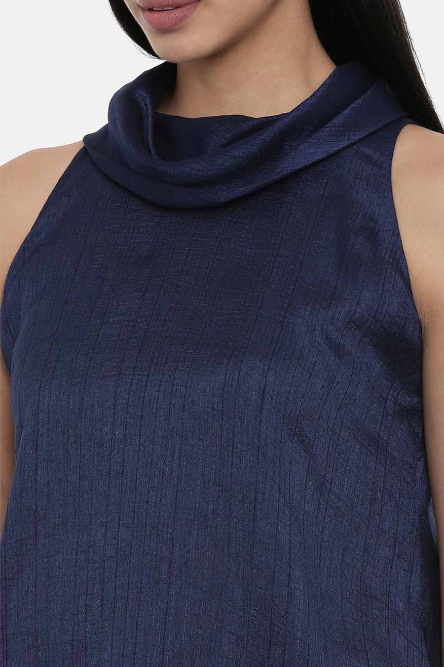 Blue Silk Cowl Dress