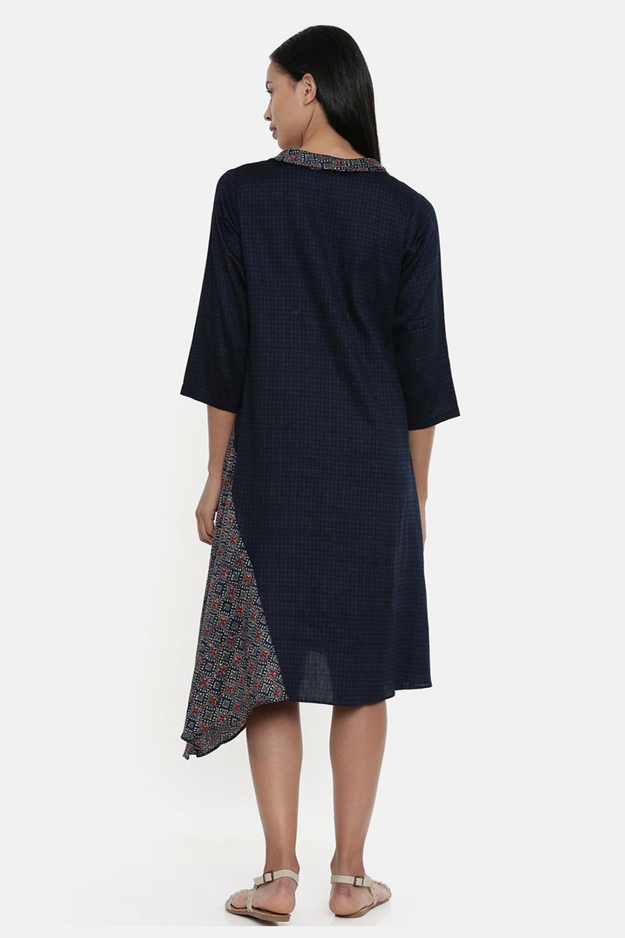 Blue Printed Asymmetrical Cowl Dress