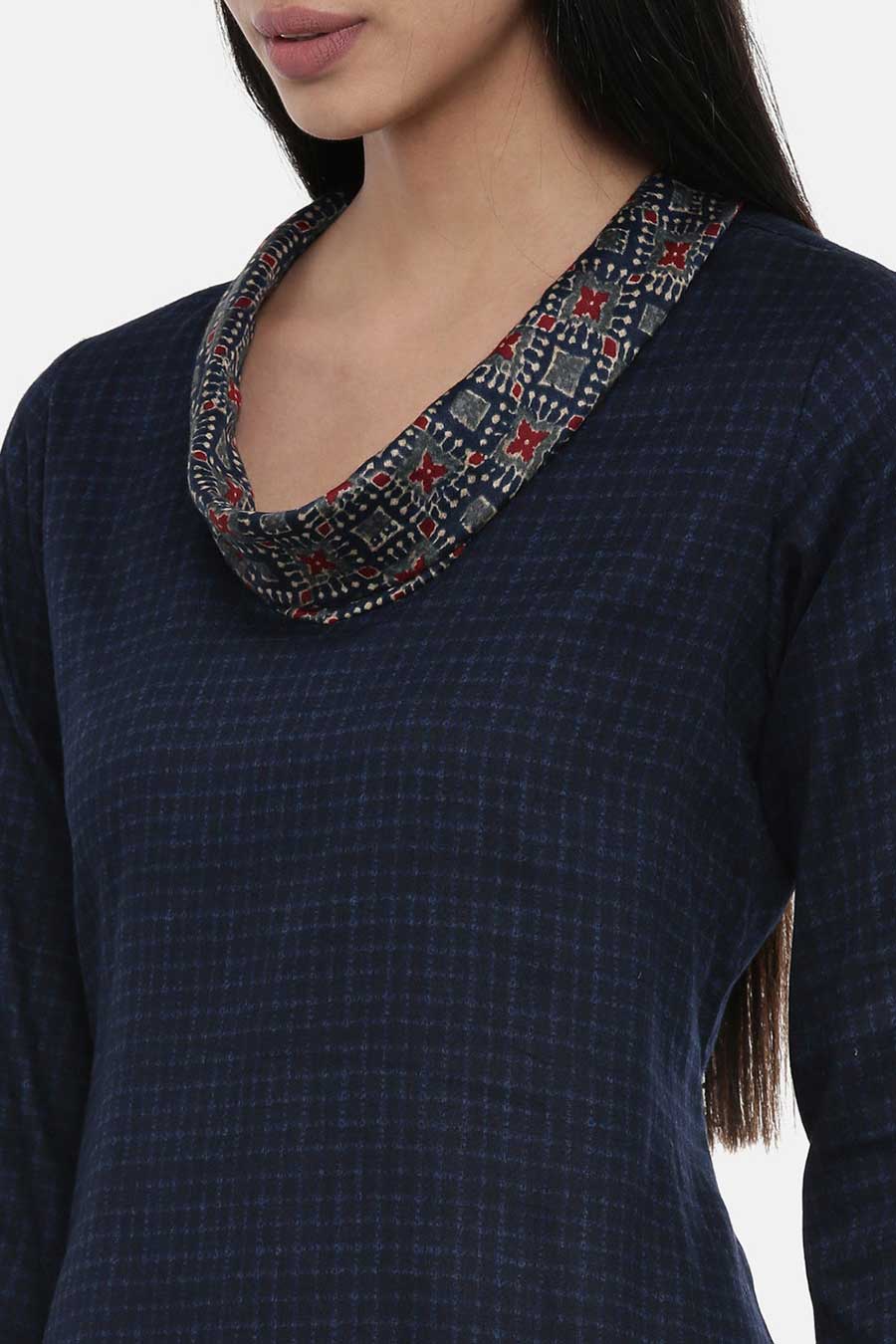 Blue Printed Asymmetrical Cowl Dress