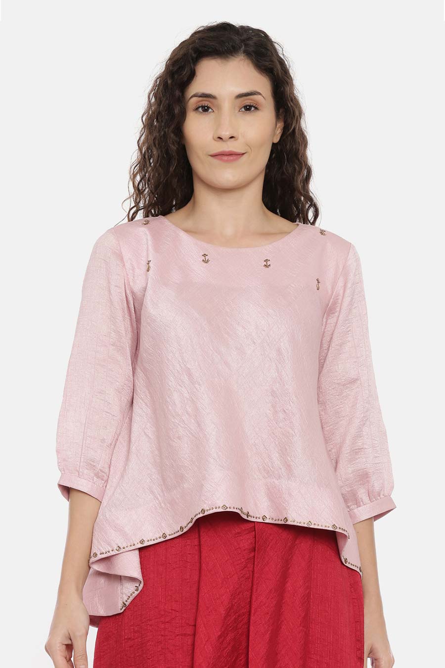 Pink Embroideried Crushed Silk Top