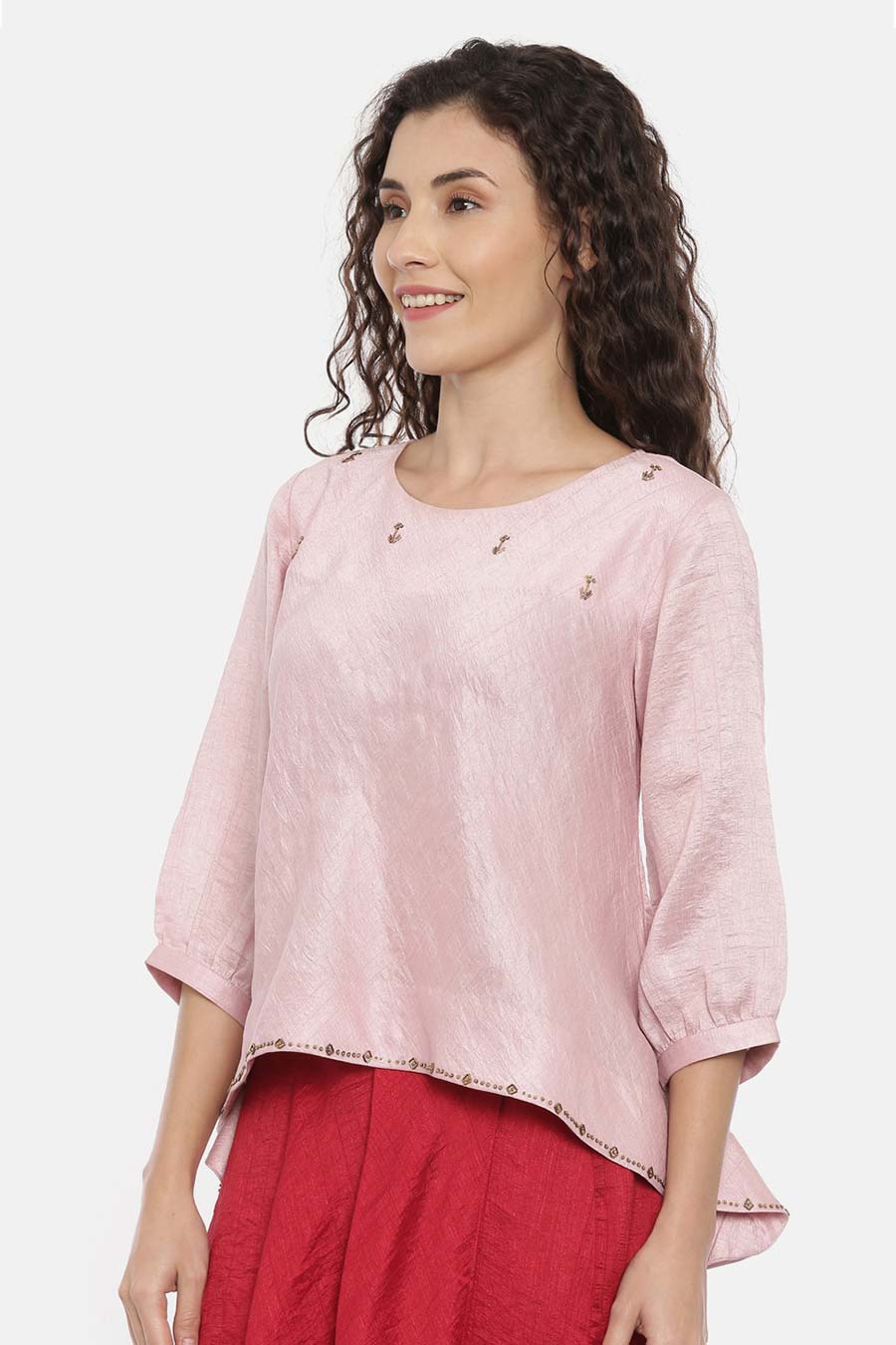 Pink Embroideried Crushed Silk Top