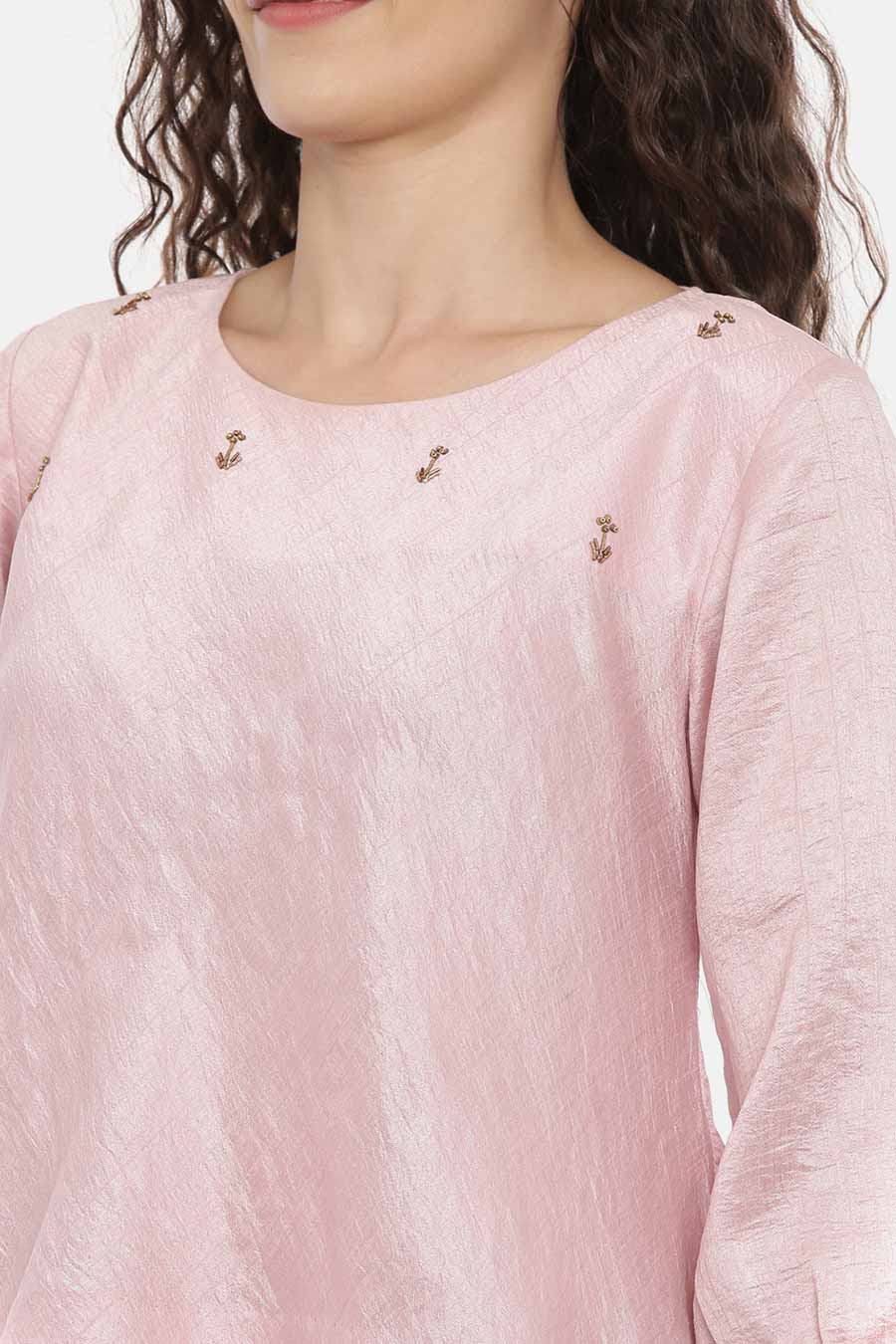 Pink Embroideried Crushed Silk Top