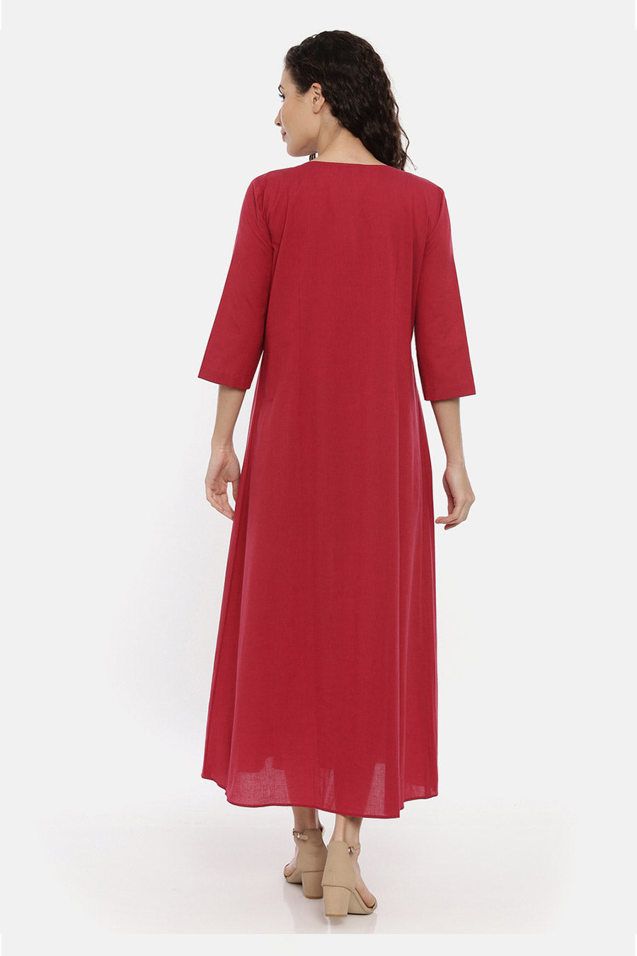 Cherry Red Cotton Pleated Dress