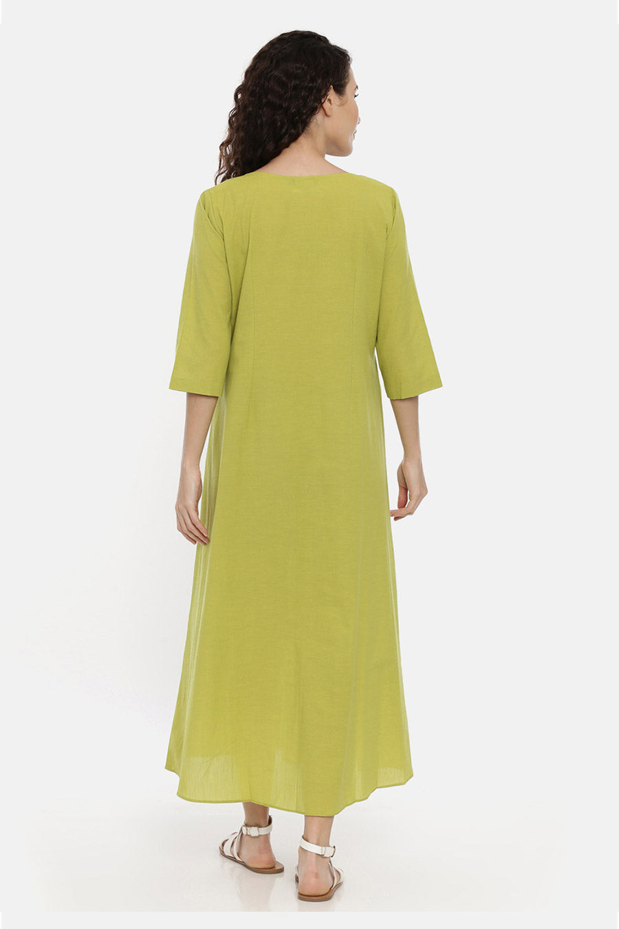 Green Cotton Pleated Dress