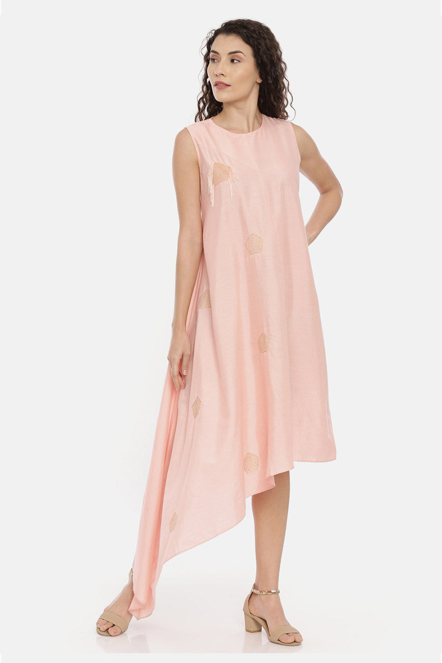 Pink Asymmetrical Midi Dress