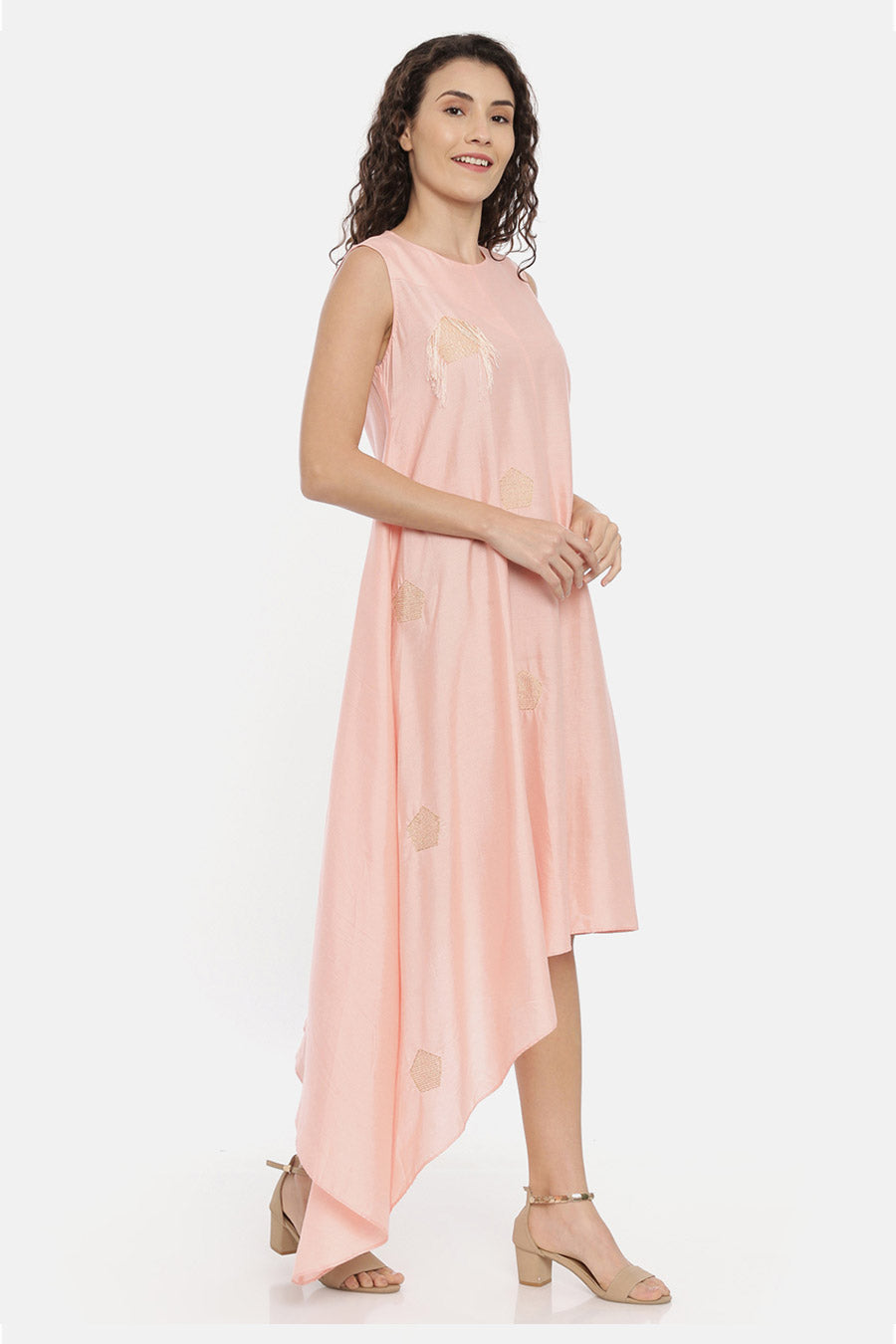 Pink Asymmetrical Midi Dress