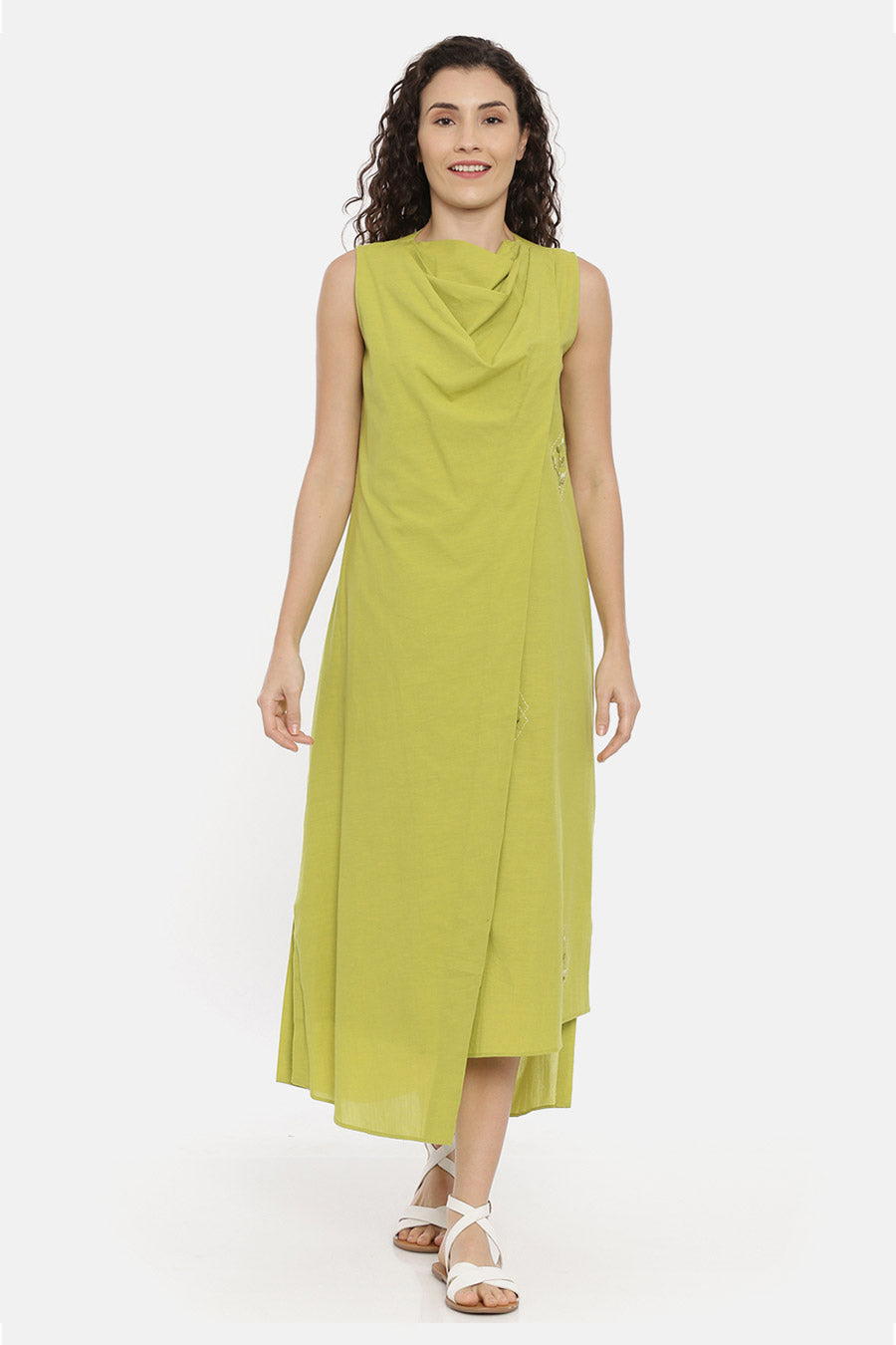 Green Layered Cowl Dress
