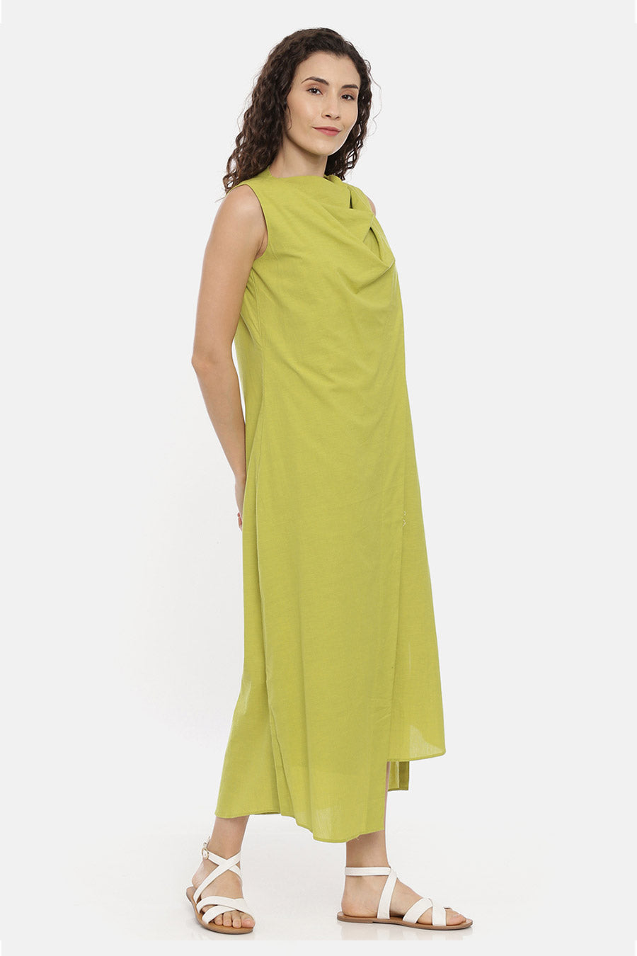 Green Layered Cowl Dress