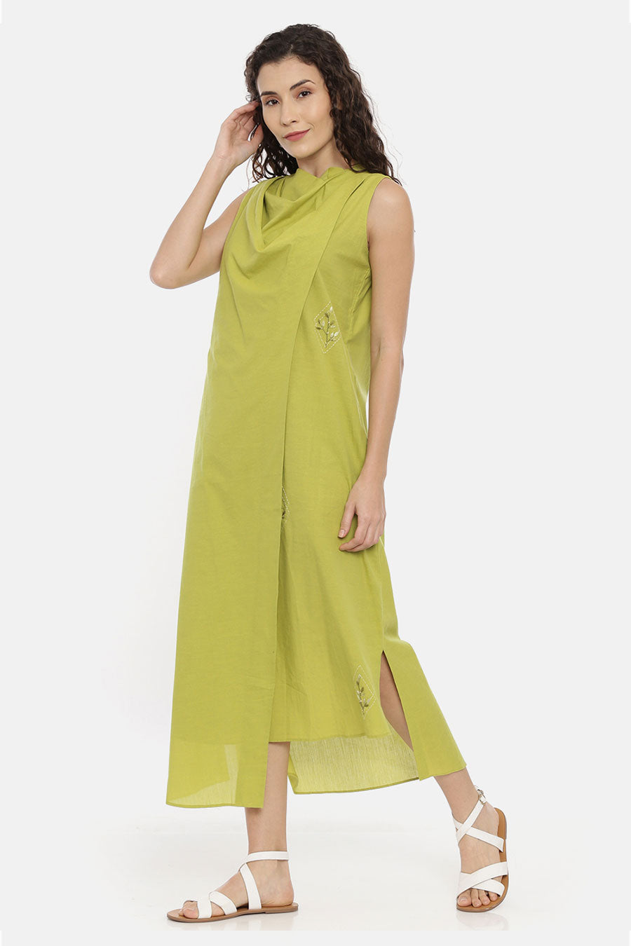 Green Layered Cowl Dress