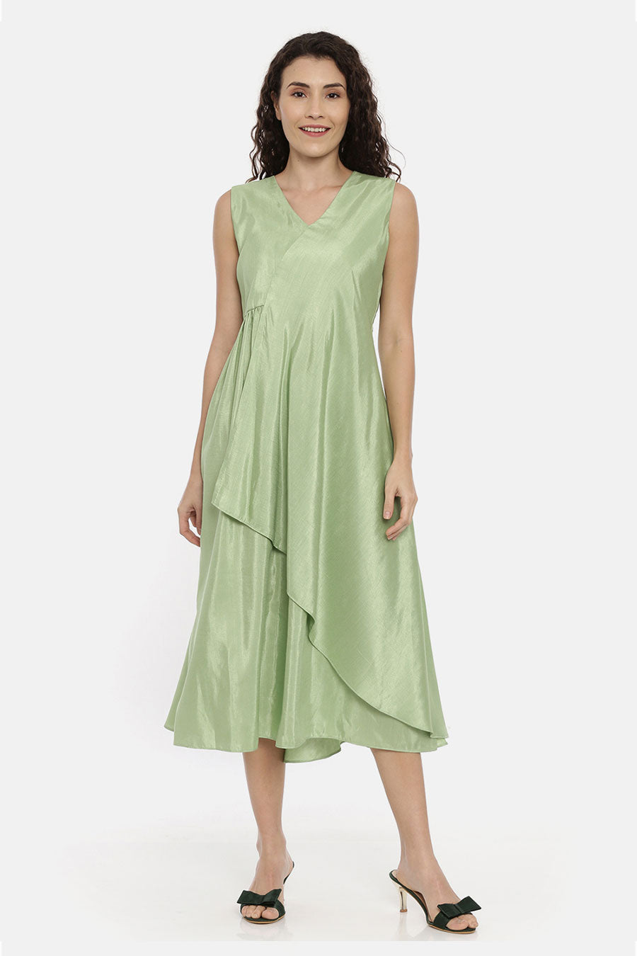 Green Asymmetrical Drape Dress