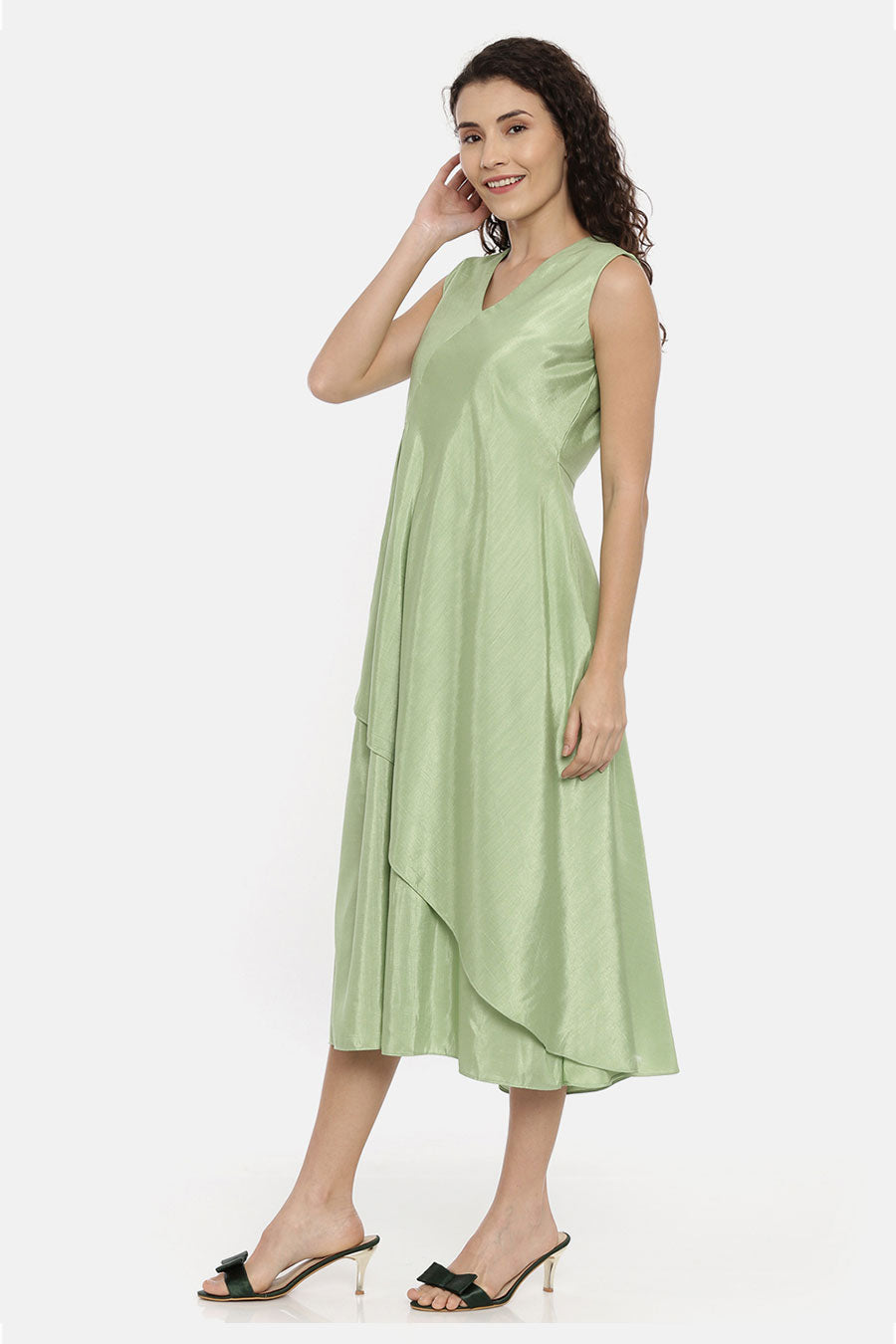 Green Asymmetrical Drape Dress