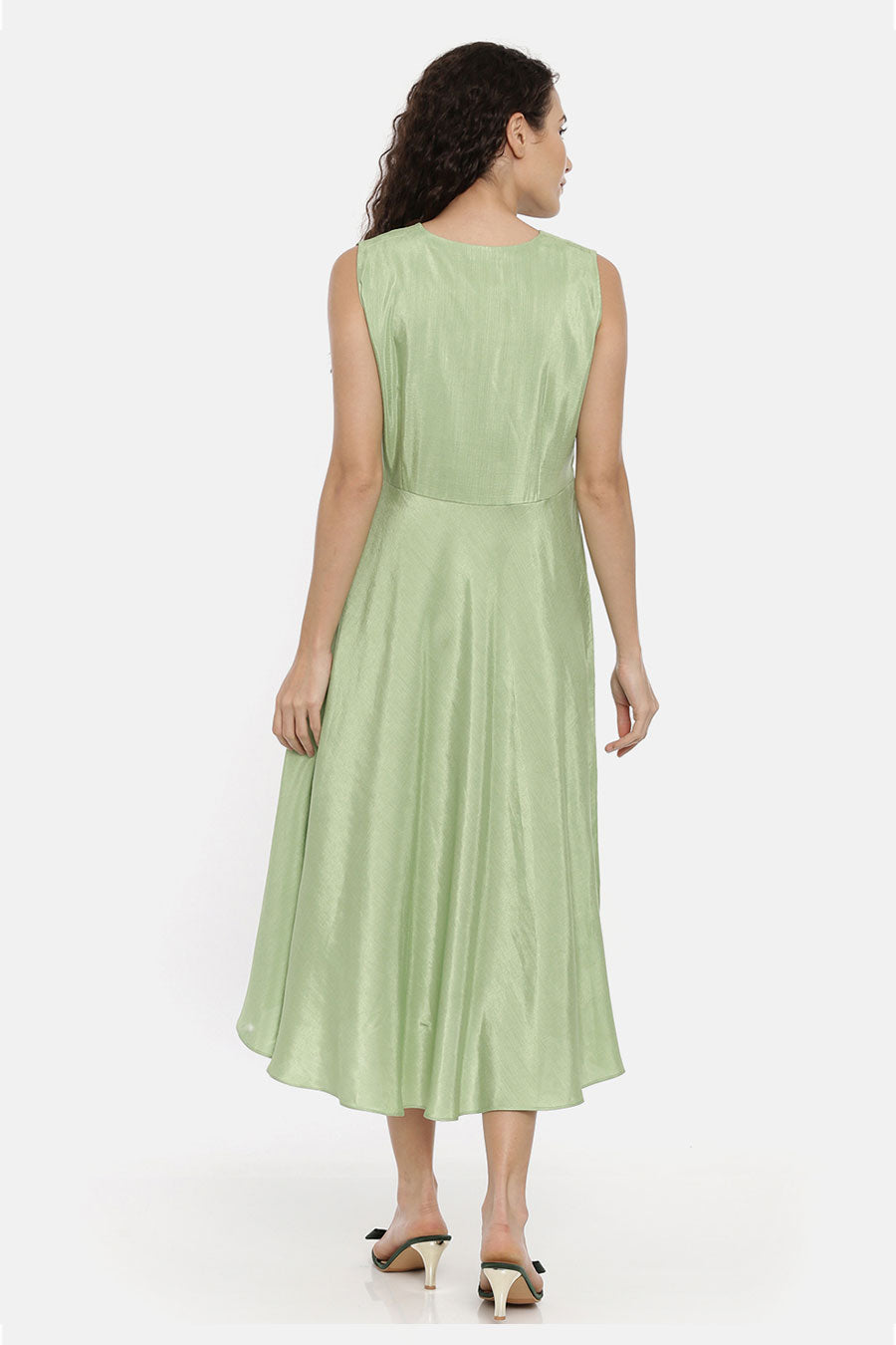 Green Asymmetrical Drape Dress