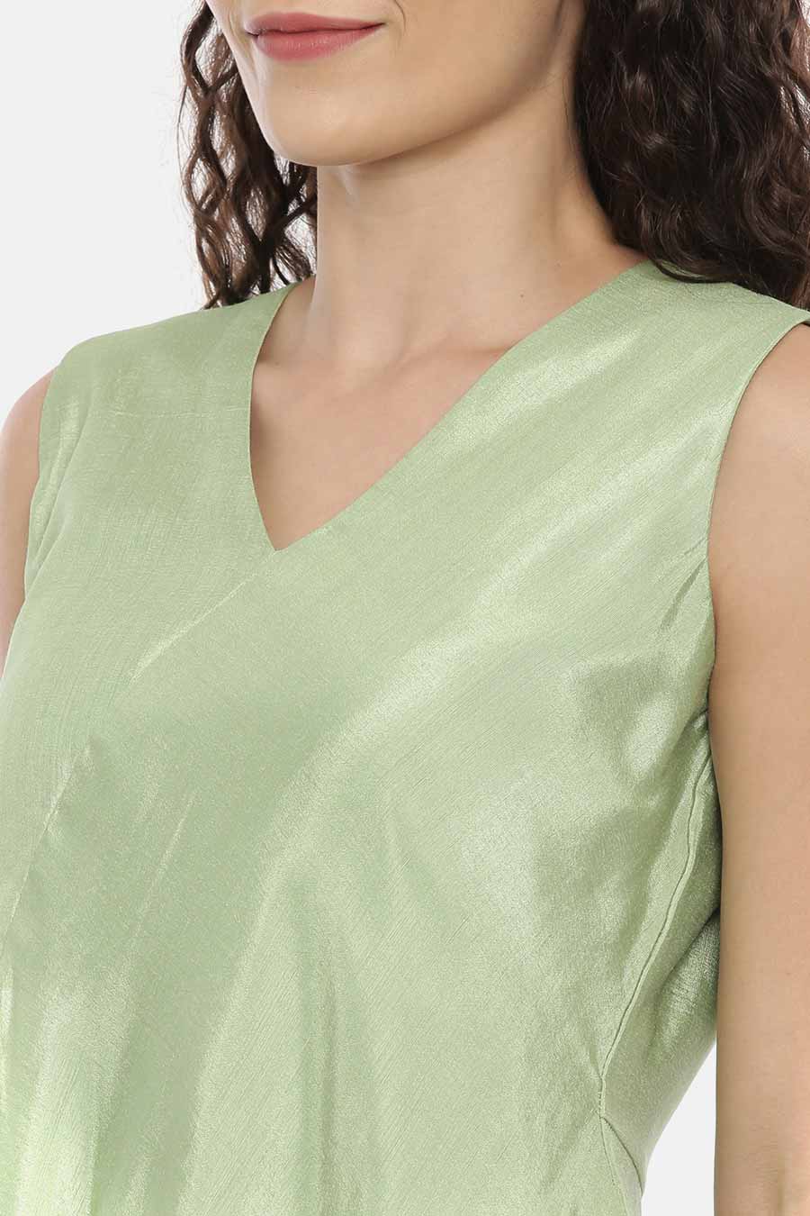 Green Asymmetrical Drape Dress