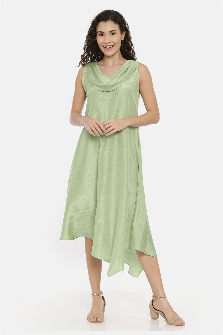 Green Asymmetric Cowl Dress