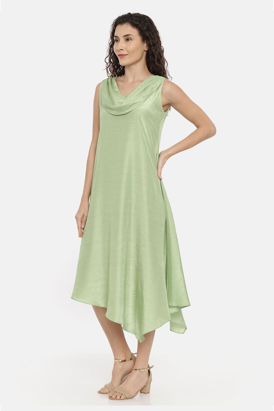 Green Asymmetric Cowl Dress