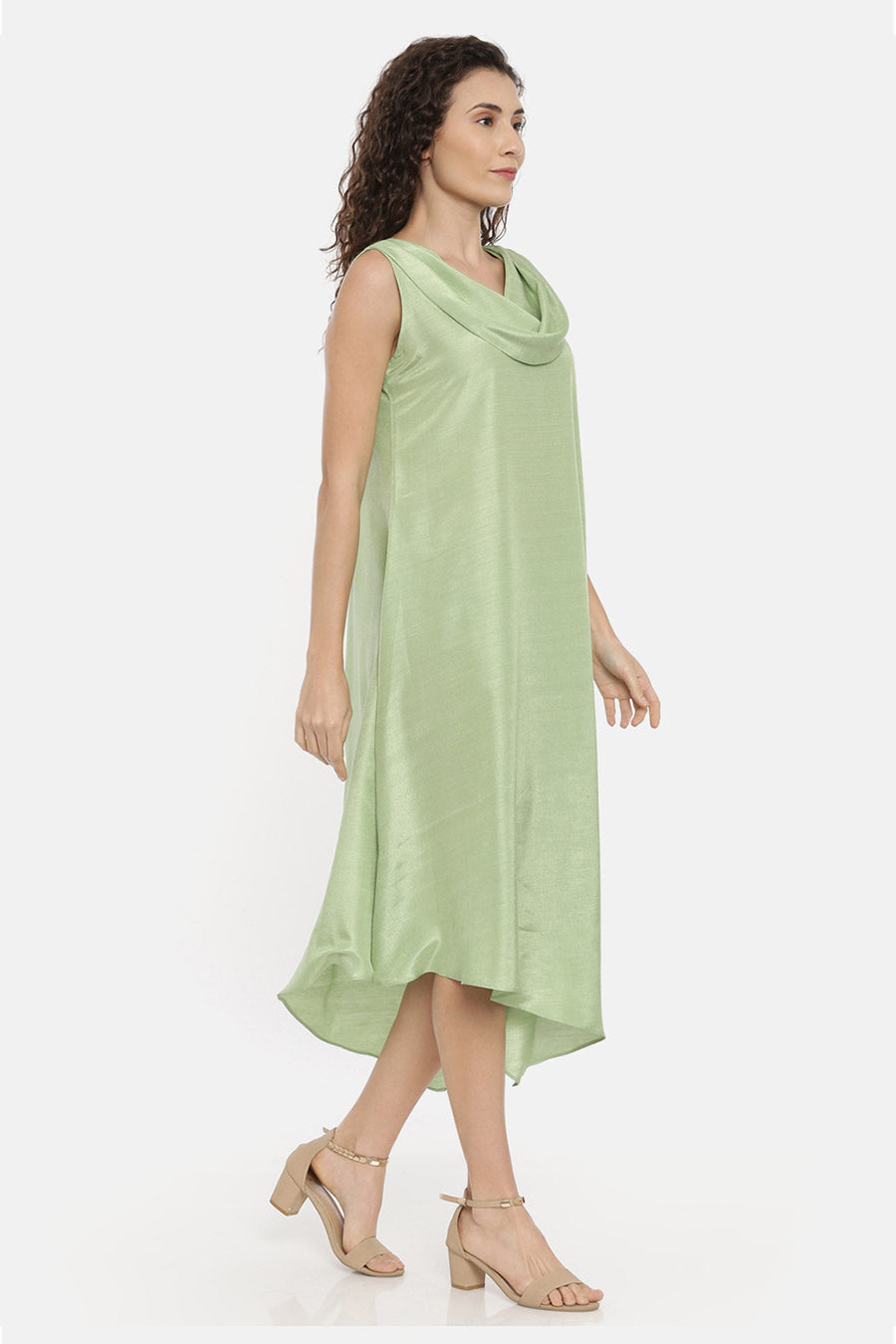 Green Asymmetric Cowl Dress