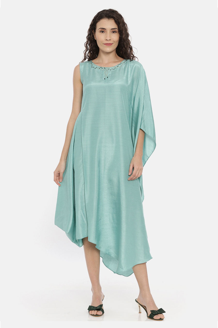 Blue One Sleeve Cowl Drape Dress