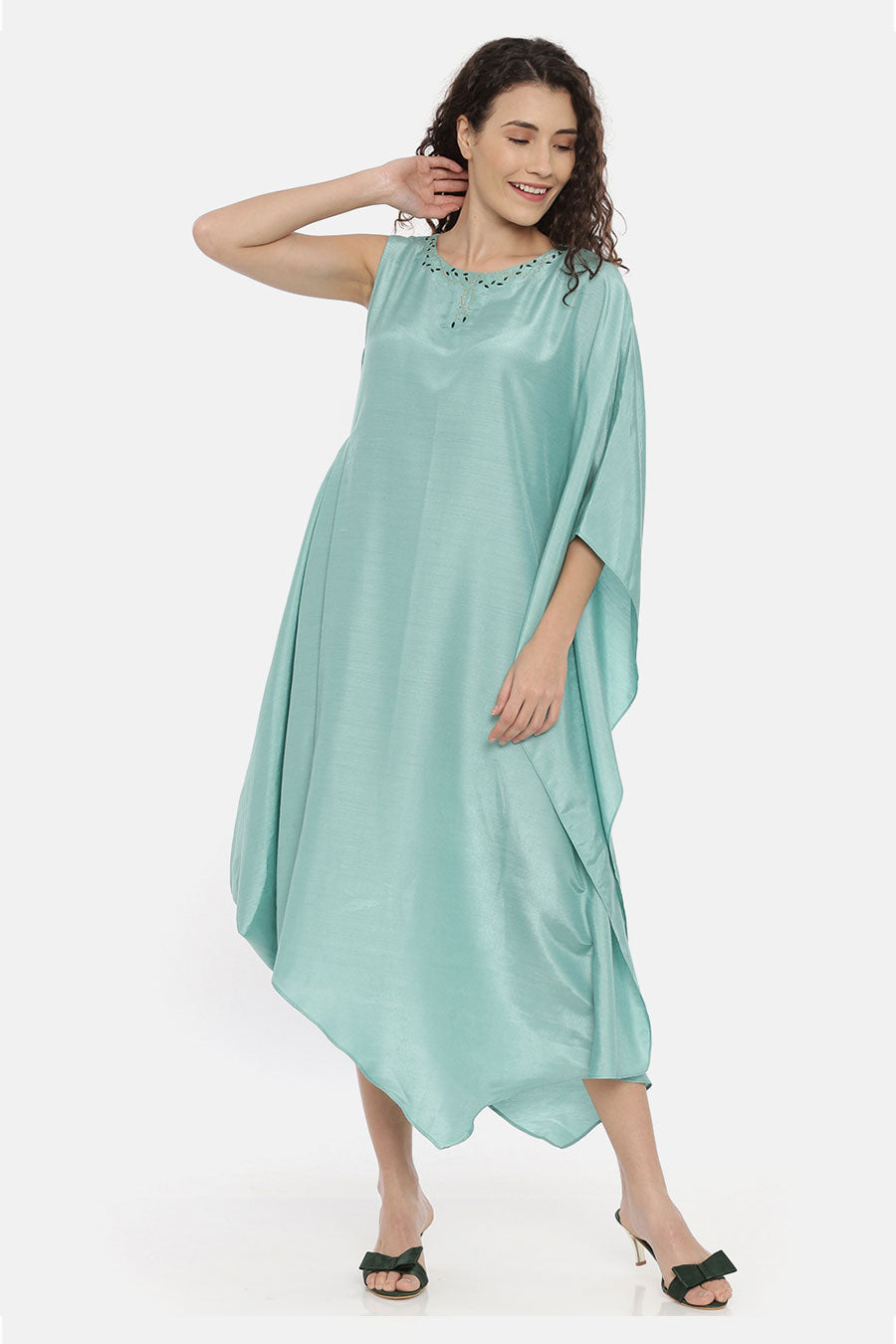 Blue One Sleeve Cowl Drape Dress