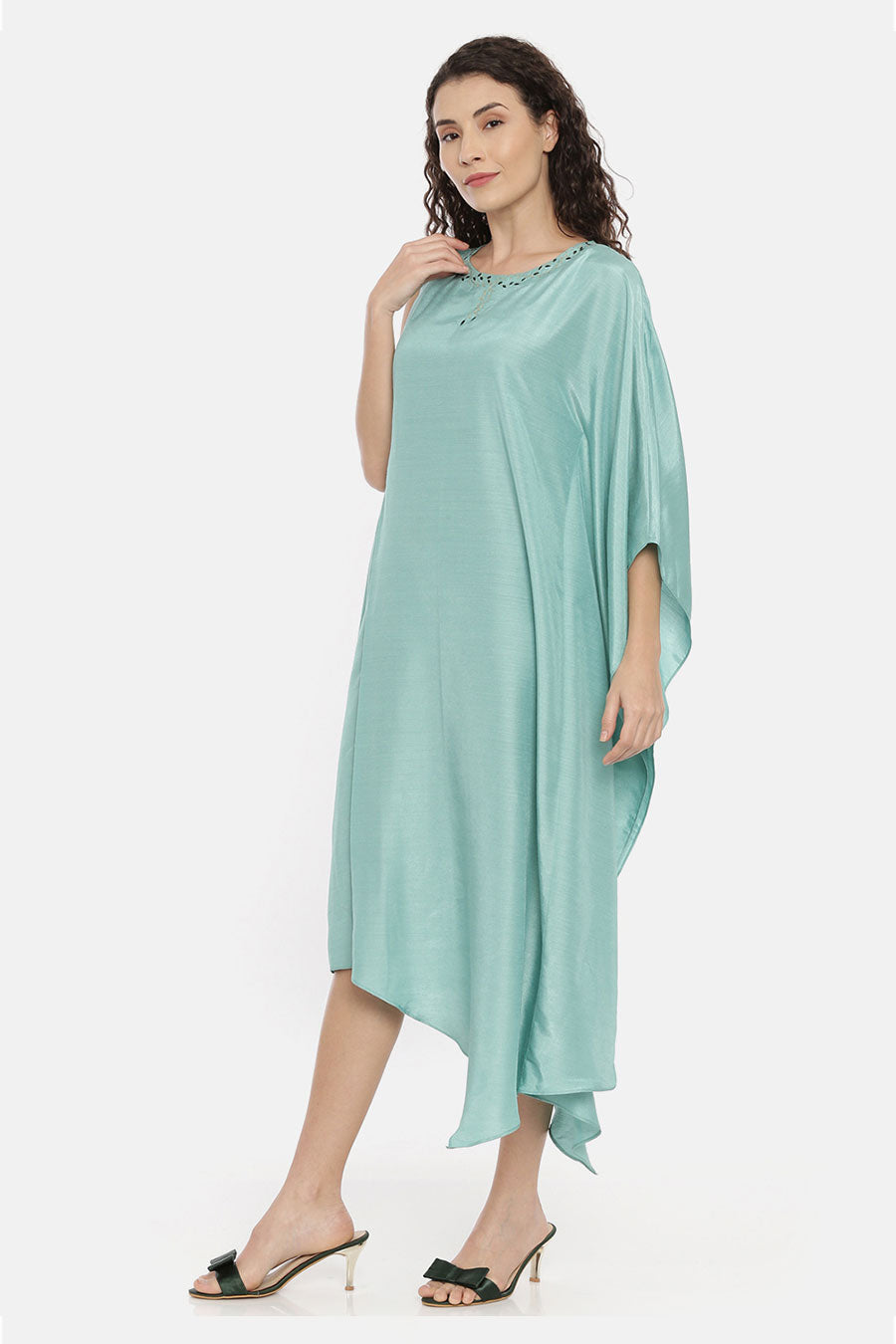 Blue One Sleeve Cowl Drape Dress