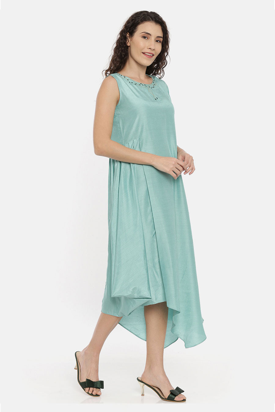 Blue One Sleeve Cowl Drape Dress