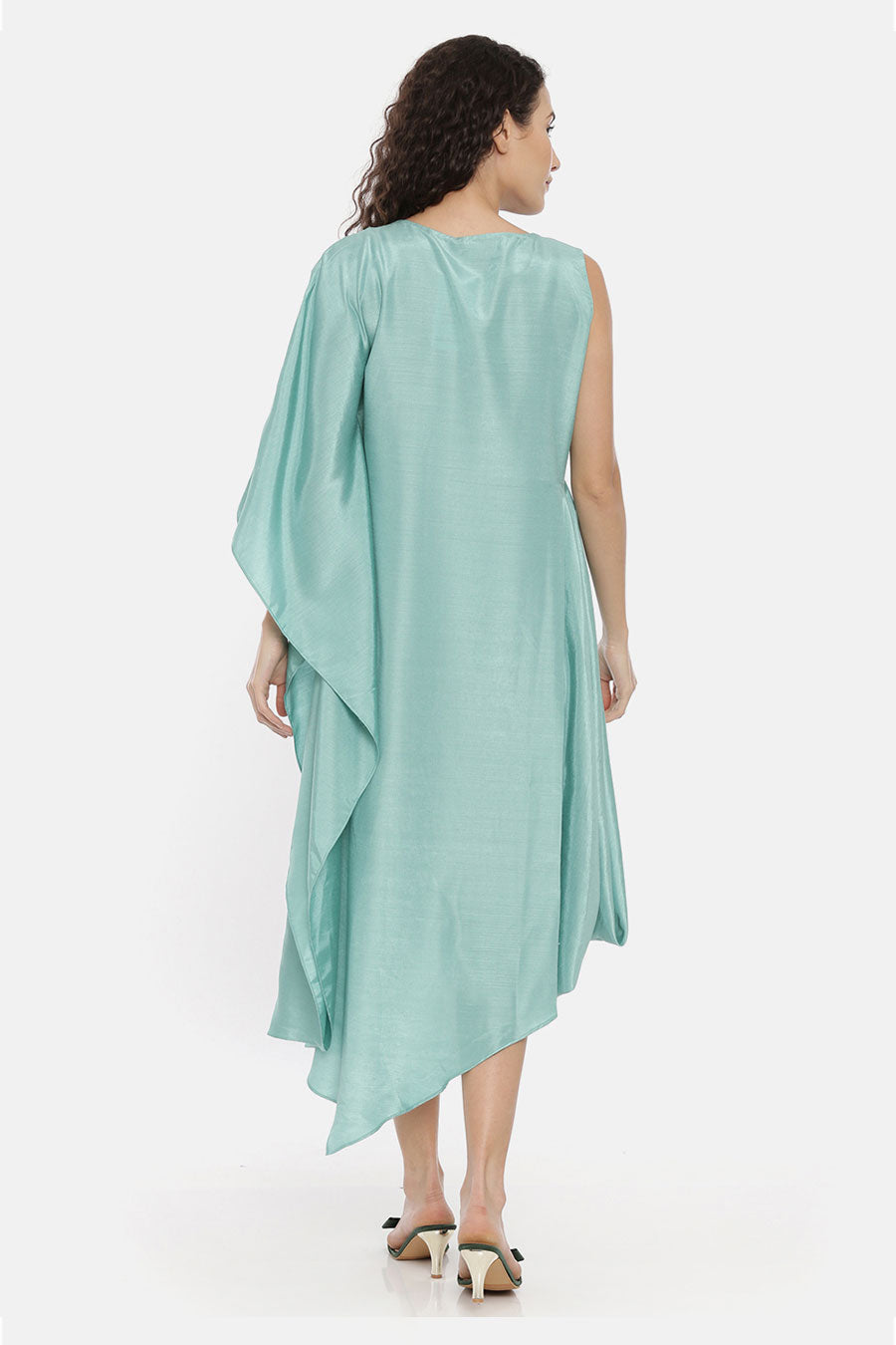 Blue One Sleeve Cowl Drape Dress