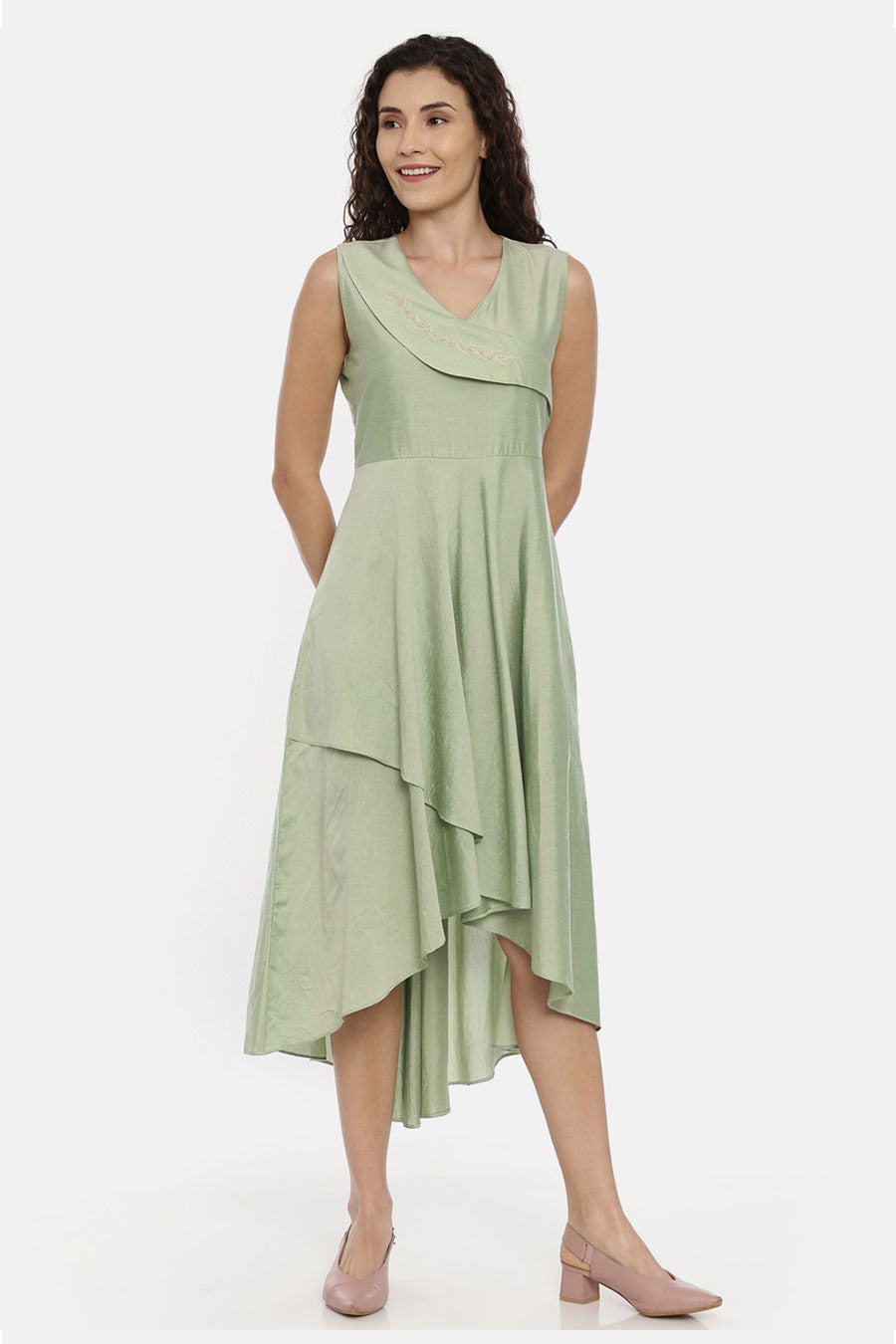 Green High-Low Asymmetrical Dress