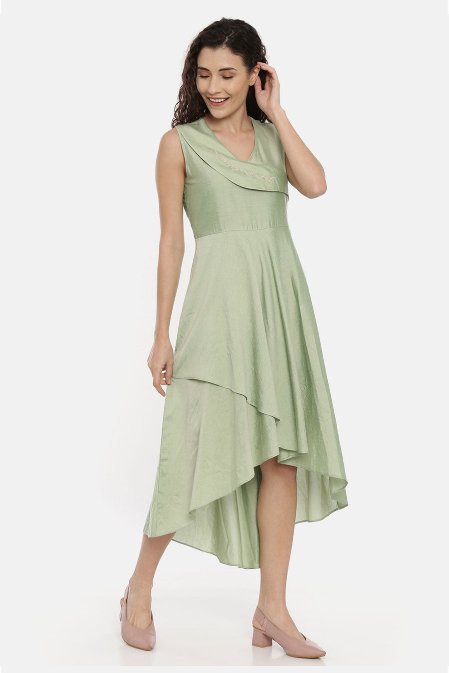 Green High-Low Asymmetrical Dress