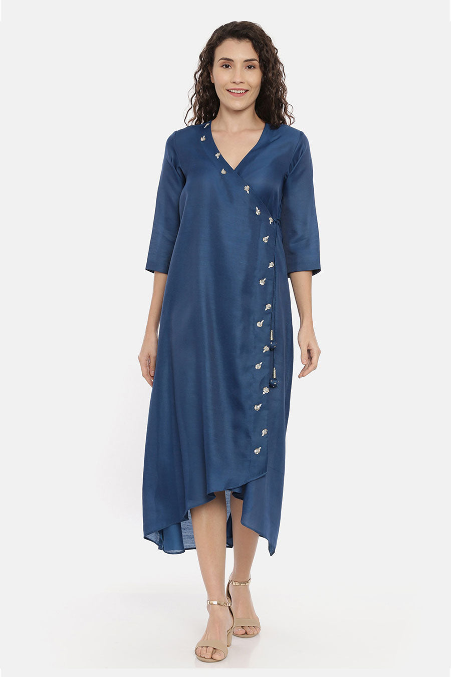 Blue Embroidered Wrap Dress