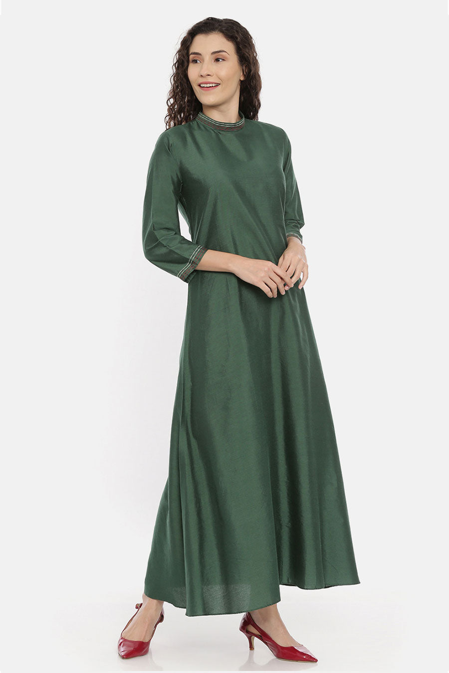 Green A-Line Embroidered Dress