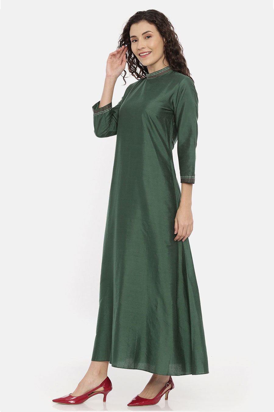 Green A-Line Embroidered Dress