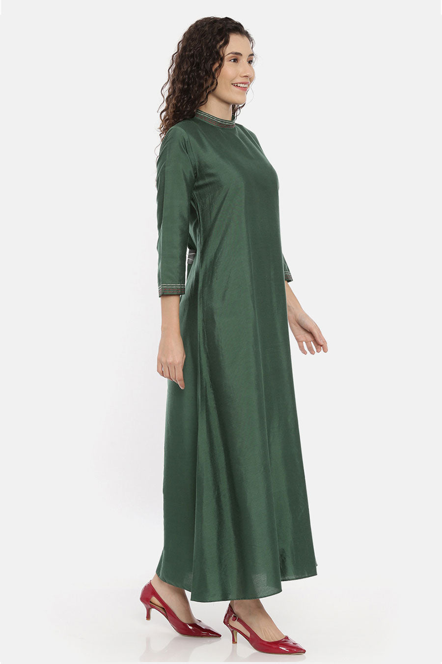 Green A-Line Embroidered Dress