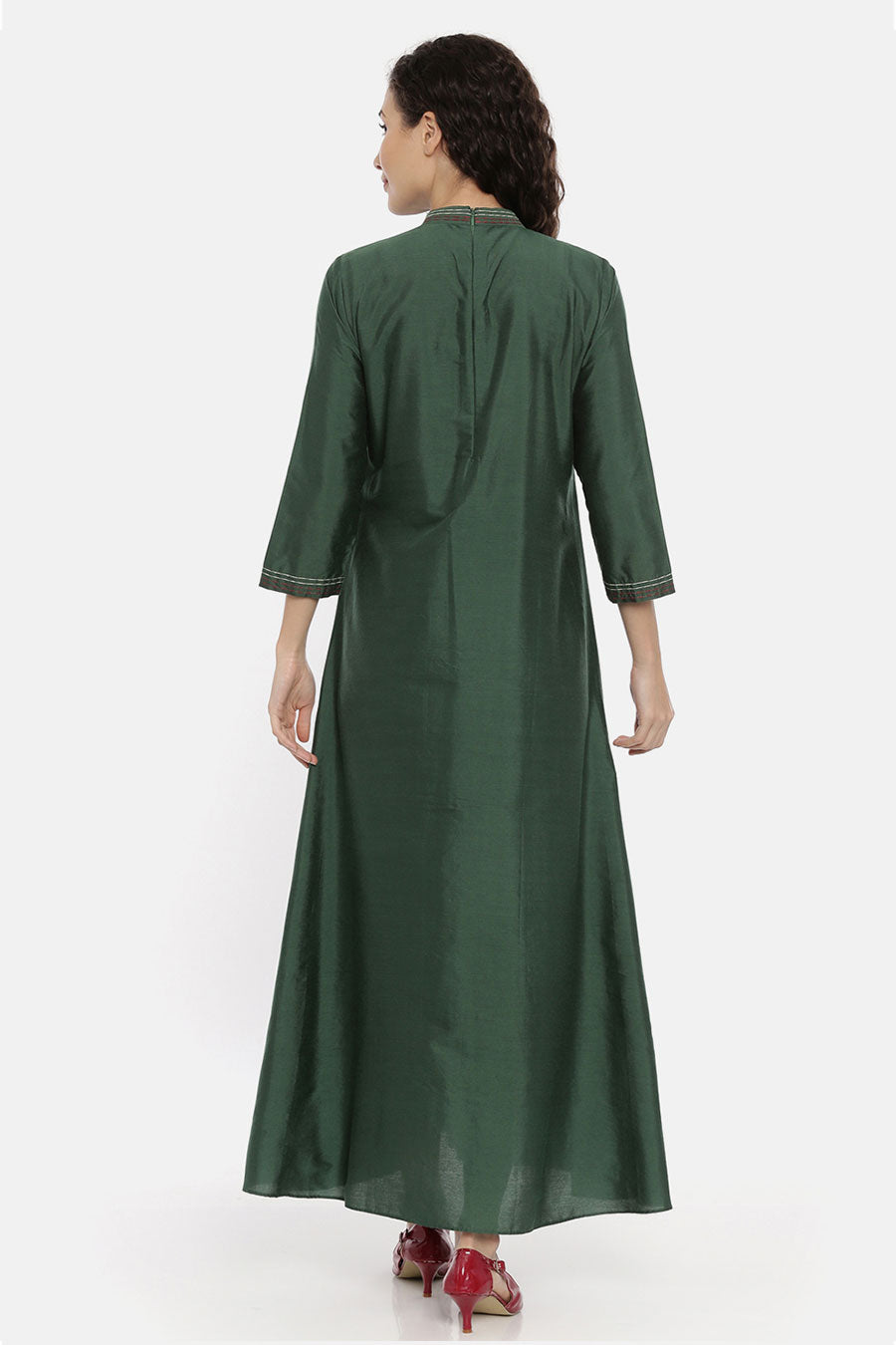 Green A-Line Embroidered Dress