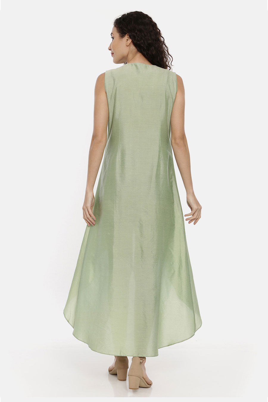 Green Embroidered Asymmetrical Dress