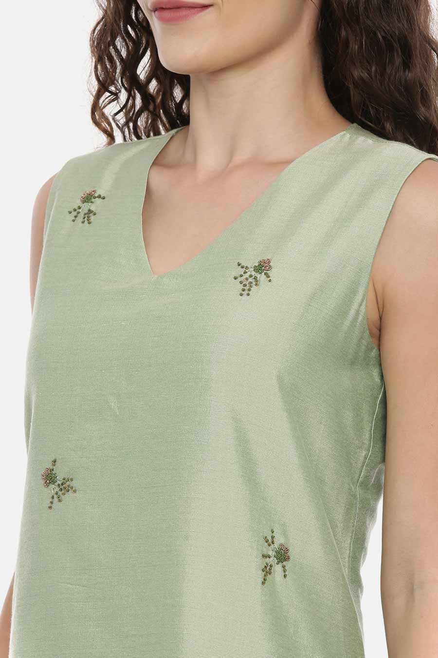 Green Embroidered Asymmetrical Dress